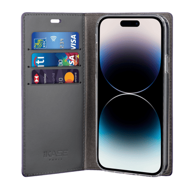 Diarycase 2.0 Funda tipo almeja de piel auténtica con soporte magnético para Apple iPhone 14 Pro, Vesper Violet