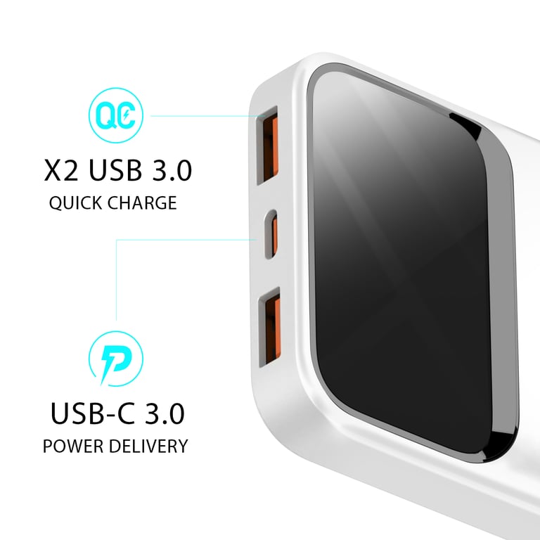Batterie Externe 10000mAh avec USB C + 2 USB Affichage LED Neuf - vue 2