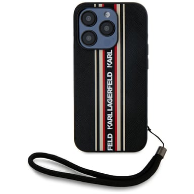 Custodia Karl Lagerfeld Saffiano Athleisure Stripes Cord per iPhone 15 Pro nero