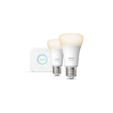 PHILIPS Hue White - Kit de inicio de bombilla LED Connected - 9.5W - E27 - Pack de 2