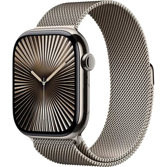 Apple Watch Series 10 (2024) GPS + Cellular, Boitier Titane Naturel de 46mm avec bracelet Milanais M/L, Titane Naturel - Bon état Bon état - Apple reconditionné disponible sur Pixmania
