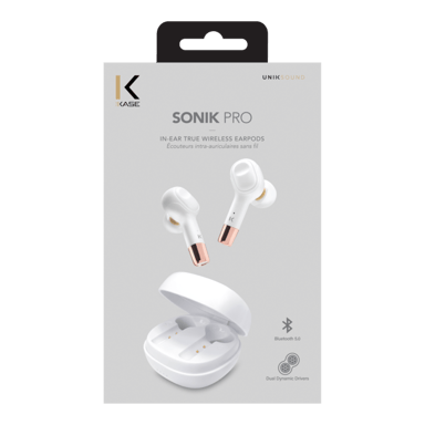 Cuffie intrauricolari wireless Sonik Pro con custodia di ricarica, bianco perla