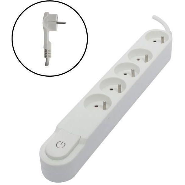 Chacon Bloc multiprise 5 prises 16 A avec interrupteur fiche plate câble 15 m HO5VV-F 3x15 mm² (Lot de 2)