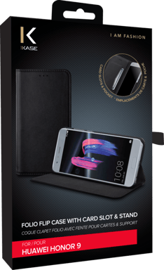 Folio a conchiglia con slot per carte e supporto per Huawei Honor 9, nero