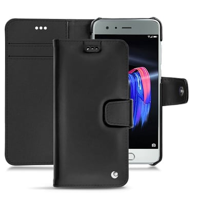 Funda de piel Huawei Honor 9 - Solapa billetera - Negro - Piel lisa