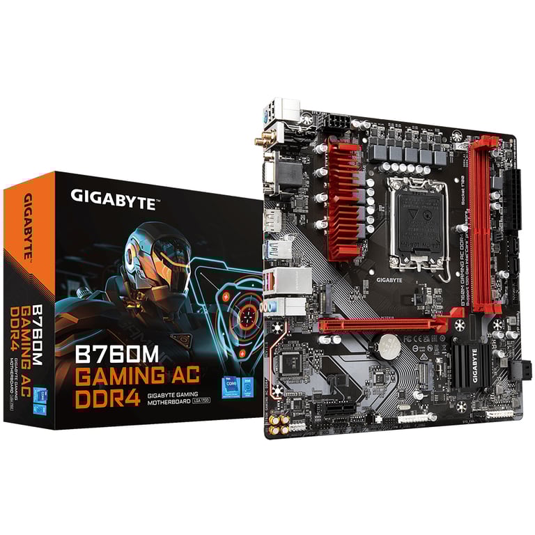GIGABYTE B760M GAMING AC DDR4 Carte Mère Compatible avec les processeurs Intel Core 14e génération VRM numérique 6+2+1 phases jusqu'à 5333MHz DDR4 OC 2x PCIe 4.0 .2 Wi Fi 802.11ac LAN 2.5GbE USB 3.2 Gen 1 Neuf