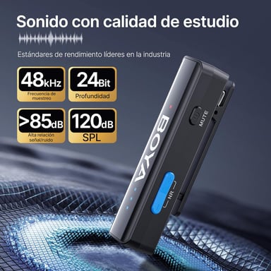 Micrófono inalámbrico Boyalink V2 24 bits, alcance 300 m, autonomía 30 h, USB-C y TRS 3,5 mm, 2 transmisores incluidos