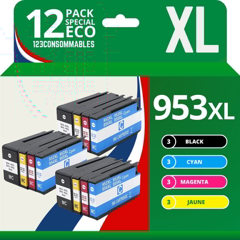 123CONSOMMABLES 953XL Pack de 4 Cartouches d'encre compatibles avec HP Officejet Pro 8715 8710 HP Officejet Pro 7720 7740 8730 8720 8725 8210 Neuf