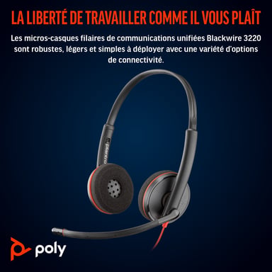 Poly Micro-casque stéréo USB-C noir Blackwire 3220 Noir Reconditionné - vue 2