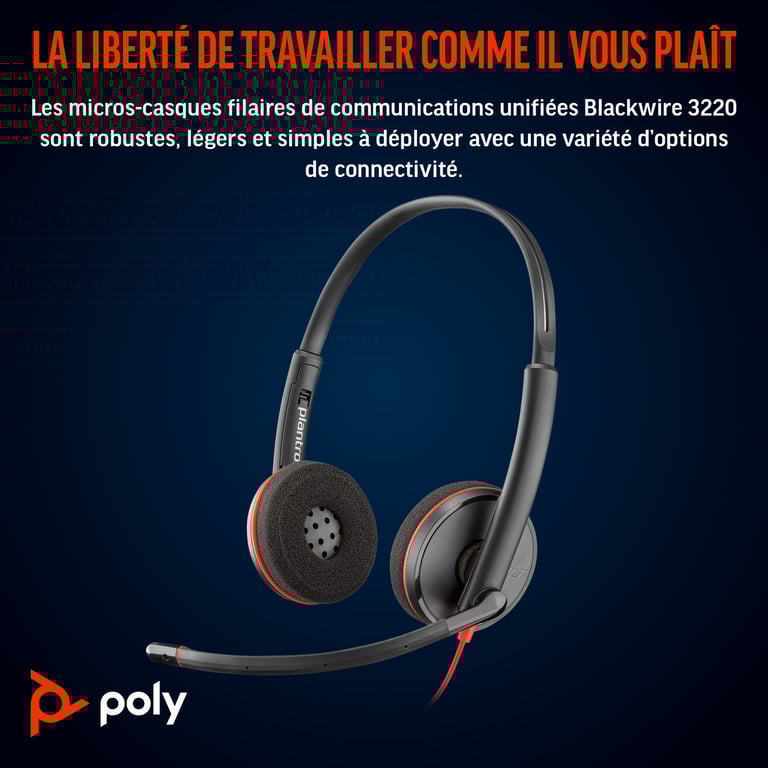 POLY Micro casque stéréo USB C Blackwire 3220 + adaptateur USB CA lot Neuf - vue 5