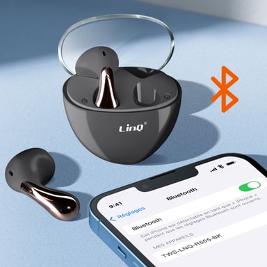 Écouteurs Bluetooth Intra-auriculaires Design Goutte D'eau et Boîtier Noir