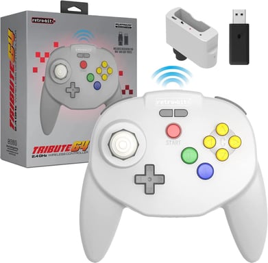 Retro-Bit Tribute 64 Mando inalámbrico de 2,4 GHz para Nintendo 64/Switch/PC/Mac Gris