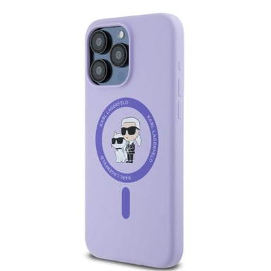 Custodia Karl Lagerfeld per iPhone 15 Pro Max 6,7'' viola Custodia rigida in silicone Karl&Choupette Heads Ring MagSafe
