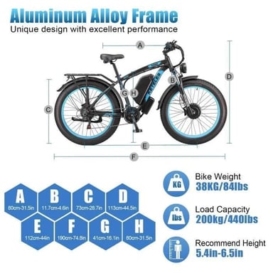 Vélo électrique KETELES K800, moteur 2000W, batterie 48V 23Ah, vitesse maximale 50 km/h, autonomie 100 km, pneus 26*4,0 pouces, noir et blanc.