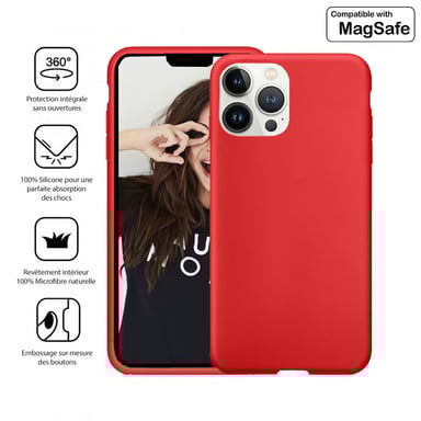 Custodia Premium in silicone rosso per Apple iPhone 14 Plus - 100% silicone e microfibra - compatibile con Magsafe - rinforzata e ultra morbida