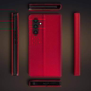 Moozy Étui à Rabat pour Samsung A54 5G, Rouge - Étui à Rabat avec Porte-Cartes et Support, Flip Cover avec Motif, Emplacements pour Cartes de Crédit, Étui Portefeuille Magnétique