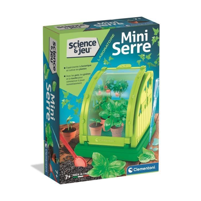 Clementoni - Science & Jeu : Mini Serre ? Kit Botanique Enfant 7 Ans+ - Serre à Assembler avec Pots, Tourbe, Graine - Jeu Éducatif Scientifique pour Découvrir la Botanique - Ideé Cadeau - Neuf