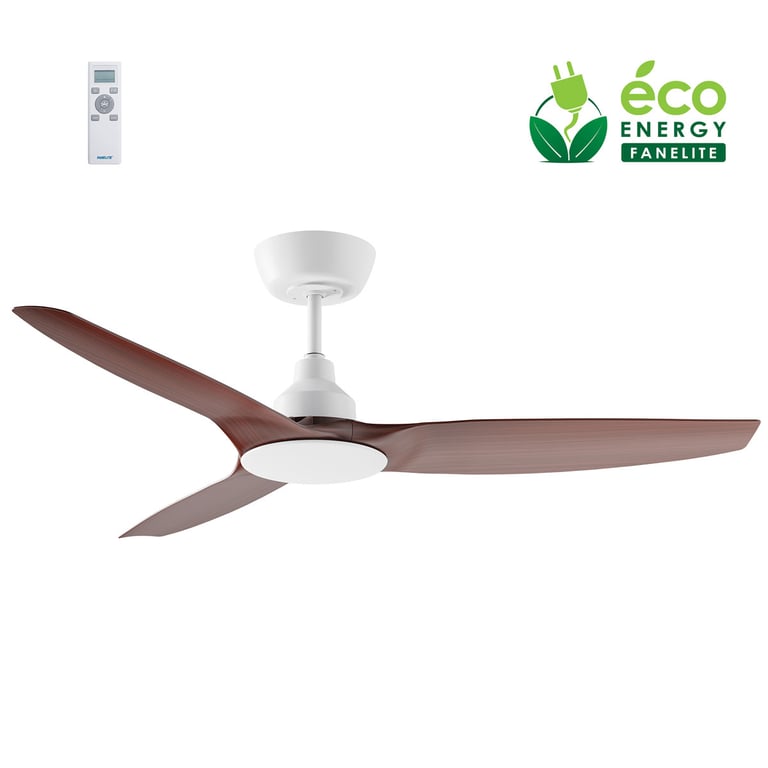 Fanelite Ventilateur De Plafond 132 Cm Blanc Et Abs Imitation Bois Fandc52nd - Moteur Dc 18w - 3 Pales - Sans Lumière - Silence
