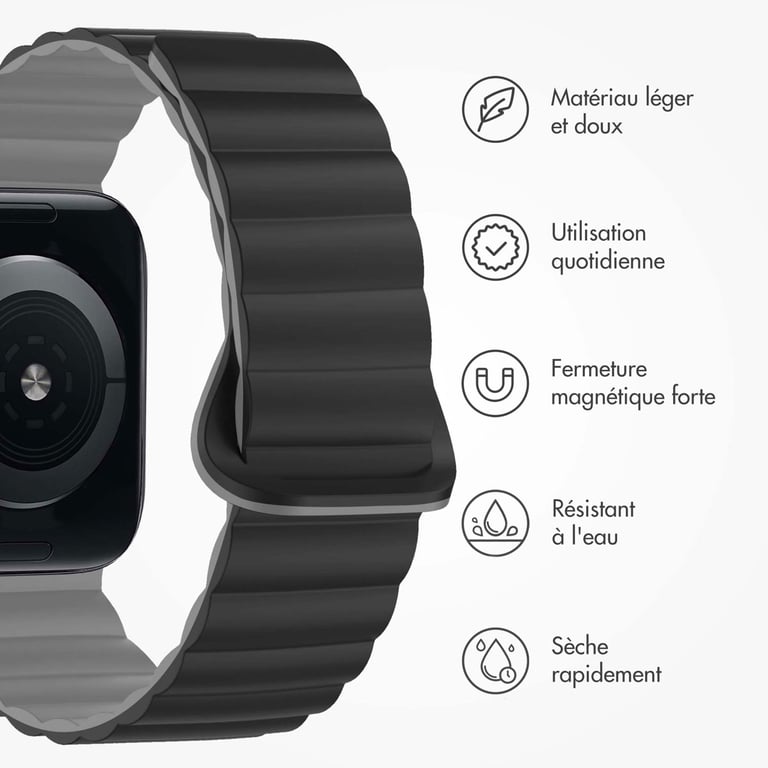 imoshion Bracelet en silicone magnétique pour Apple Watch | 38/40/41/42 mm - Noir / Gris - Neuf