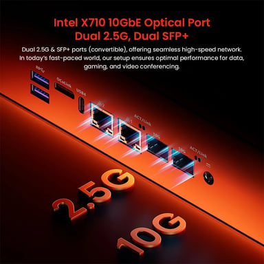 AOOSTAR WTR MAX NAS Mini PC Barebone (senza RAM né SSD), Intel Core i5?1235U, 10 core fino a 4,4?GHz, 11 alloggiamenti di archiviazione (6×HDD 3,5'' + 5×SSD M.2 PCIe 3.0), triplo display 4K tramite HDMI+DP+USB4, doppia LAN 2,5G + doppia porta SFP+ 10?GbE, espansione OCuLink