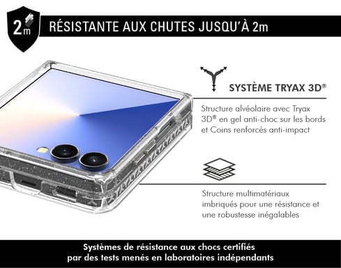 Force Case Funda Duo para Galaxy Z Flip 7 con purpurina reciclada antigolpes Transparente
