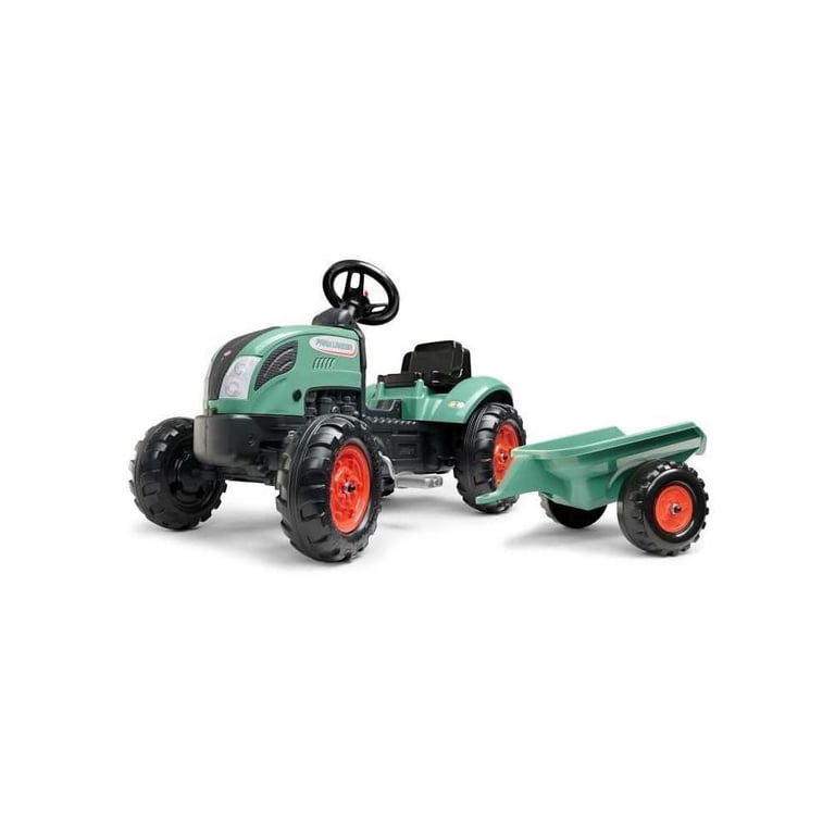 Tracteur à pédales FALK Farm Lander avec remorque, direction et klaxon Vert orange Made in France - Neuf