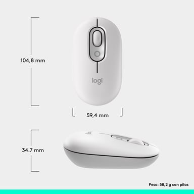 Logitech POP Mouse, ratón inalámbrico Bluetooth compacto y portátil con botones programables y clics discretos, tecnología Easy-Switch para alternar h
