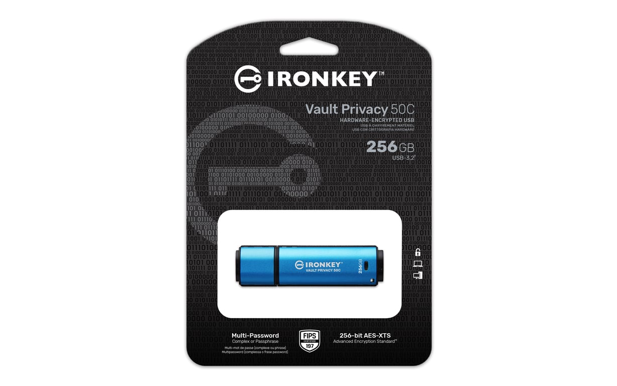 Kingston Technology IronKey 256Go USB-C Vault Privacy 50C chiffrée AES-256, FIPS 197 - Neuf