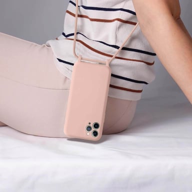 Coque Cordon pour iPhone 11 Pro Max Semi-rigide Lanière Tour du Cou 80cm Rose