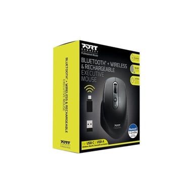 Port Connect Ratón inalámbrico PROFESIONAL BLUETOOTH Y RECARGABLE 2,4 Ghz USB-A/USB-C Negro