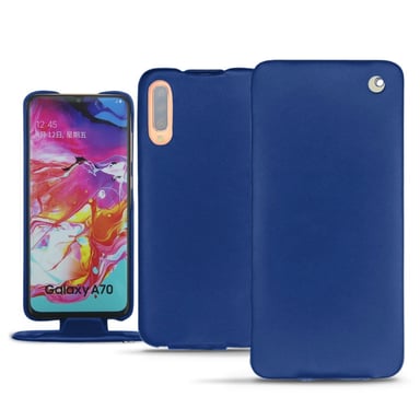 Housse cuir Samsung Galaxy A70 -  - Bleu - Cuir lisse