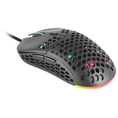 Mars Gaming MM55 Negro, Ratón Gaming RGB Chroma, Ultra-ligero 55g, 12800 DPI, Switches Mecánicos Programables HUANO