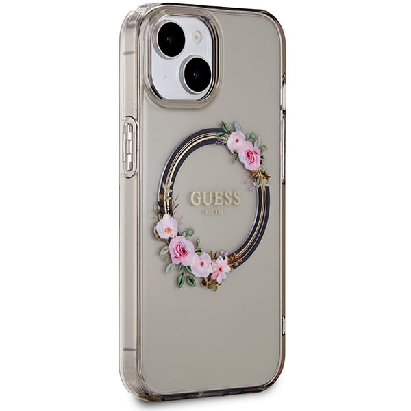 Guess IML Flowers Wreath MagSafe Coque iPhone 15 - vue 3