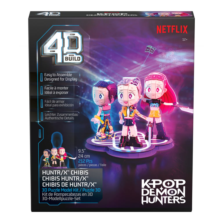 4D Build , KPop Demon Hunters, HUNTR/X chibi, Puzzle 3D, Rumi, Zoey et Mira avec logo HUNTR/X, puzzle à collectionner KPop Demon Hunters, décoration de bureau et objet de collection pour les fans, 212 pièces, à partir de - Neuf