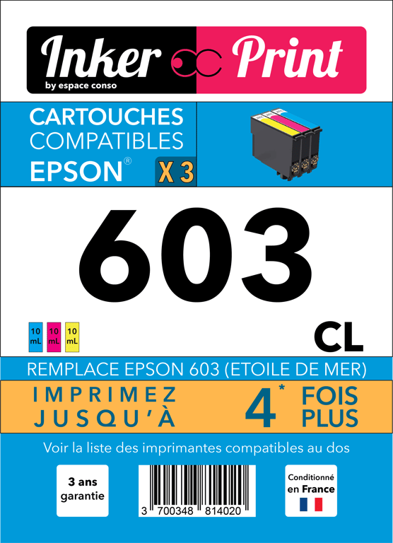 Pack de Cartouches d'encre recyclées compatibles avec EPSON 603 XL (Couleurs)
