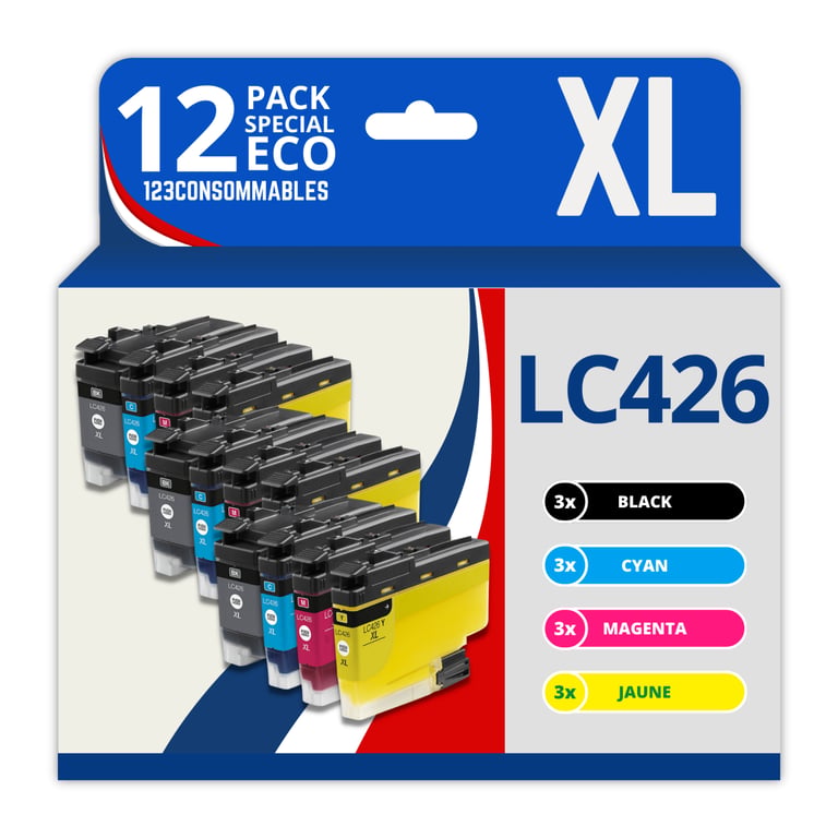 123CONSOMMABLES LC426XL Pack 12 cartouches compatibles avec Brother LC 426 LC426XL pour Brother MFC J4335DW MFC J4340DW MFC J4535DW MFC J4540DW Neuf