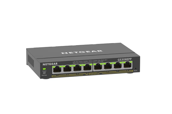 NETGEAR GS308EPP Gestionado L2/L3 Gigabit Ethernet (10/100/1000) Energía sobre Ethernet (PoE) Negro