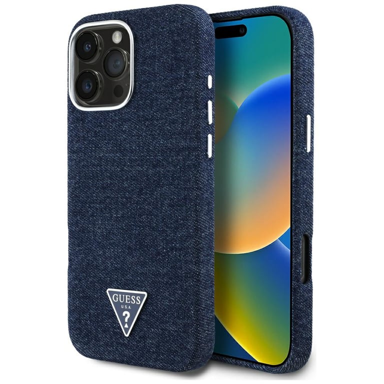 Guess Coque Denim Triangle Logo MagSafe pour iPhone 16 Pro Max