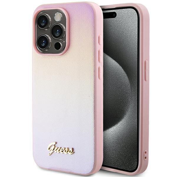 Guess Étui Saffiano Iridescent Script pour iPhone 14 Pro