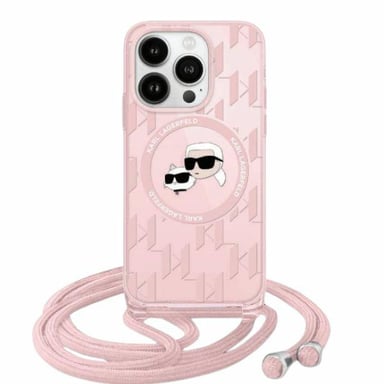 Custodia Karl Lagerfeld per iPhone 15 Pro Max 6,7'' rosa Custodia rigida IML Crossbody Monogram Karl & Choupette Head MagSafe