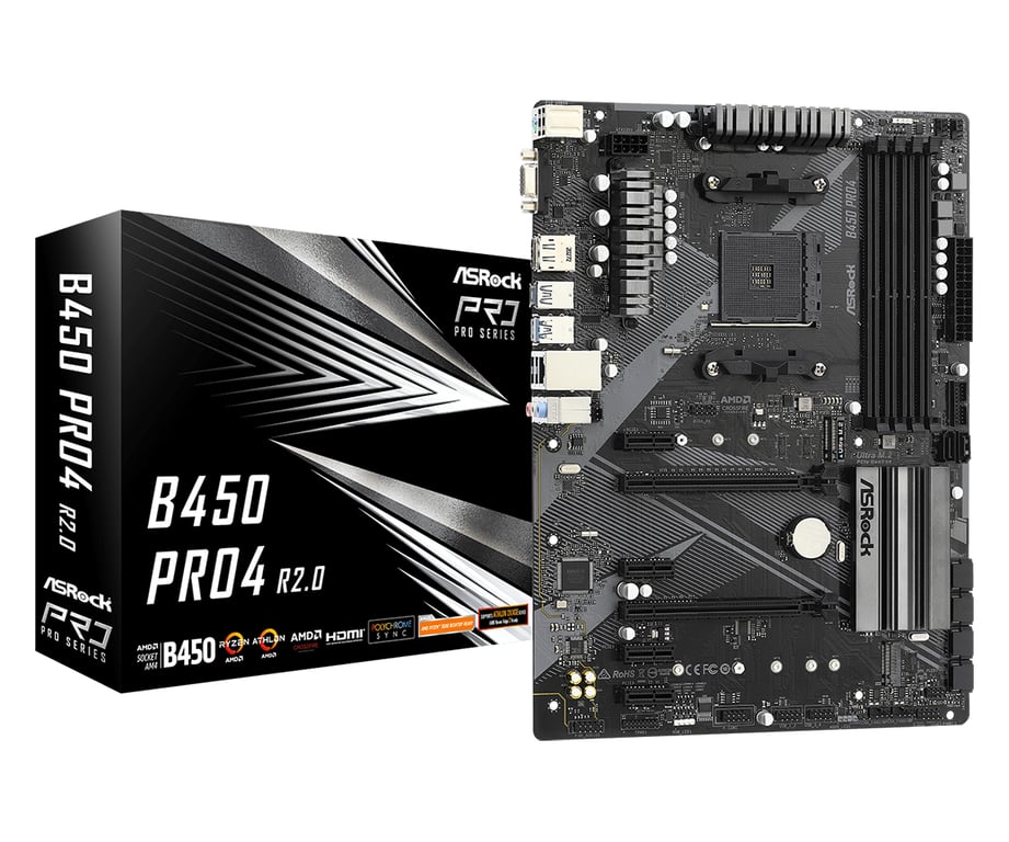 Asrock B450 Pro4 R2.0 AMD B450 Emplacement AM4 ATX Neuf