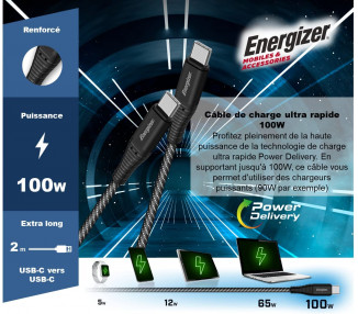 ENERGIZER USBC/USBC CAVO METALLICO 100W 2M BK