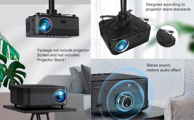 Proyector WiFi de Cine en Casa Surewheel SW10, FHD+ 1080*1920, 600 Lúmenes ANSI, Corrección de Distorsión 4 Puntos, Pantalla 180 Pulgadas para Cine en Casa