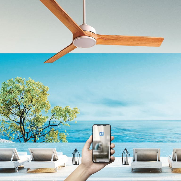 Fanelite Ventilateur de plafond 132 cm blanc et bois BALABIO - Moteur DC 36W - LED 20W dimmable 3 couleurs + LED SUPERIEURE 2W Blanc - vue 3