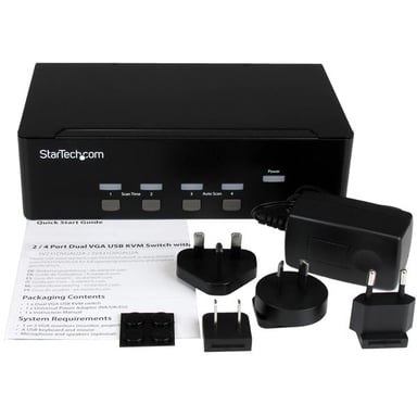 StarTech.com Conmutador KVM de 4 puertos con VGA doble y concentrador USB 2.0 de 2 puertos