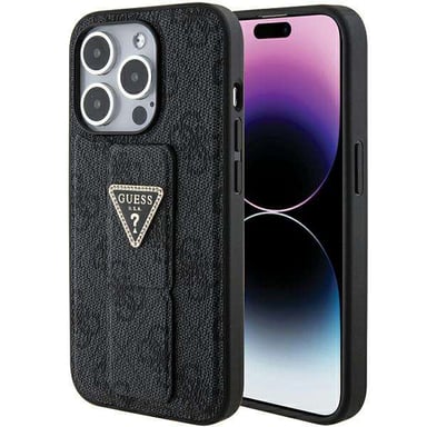 Custodia Guess per iPhone 15 Pro 6.1'' nero Custodia rigida Grip Stand 4G Triangolo Strass