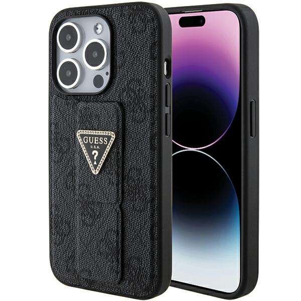 Étui Guess pour iPhone 15 Pro Max 6.7  noir étui rigide Grip Stand 4G Triangle Strass - Neuf