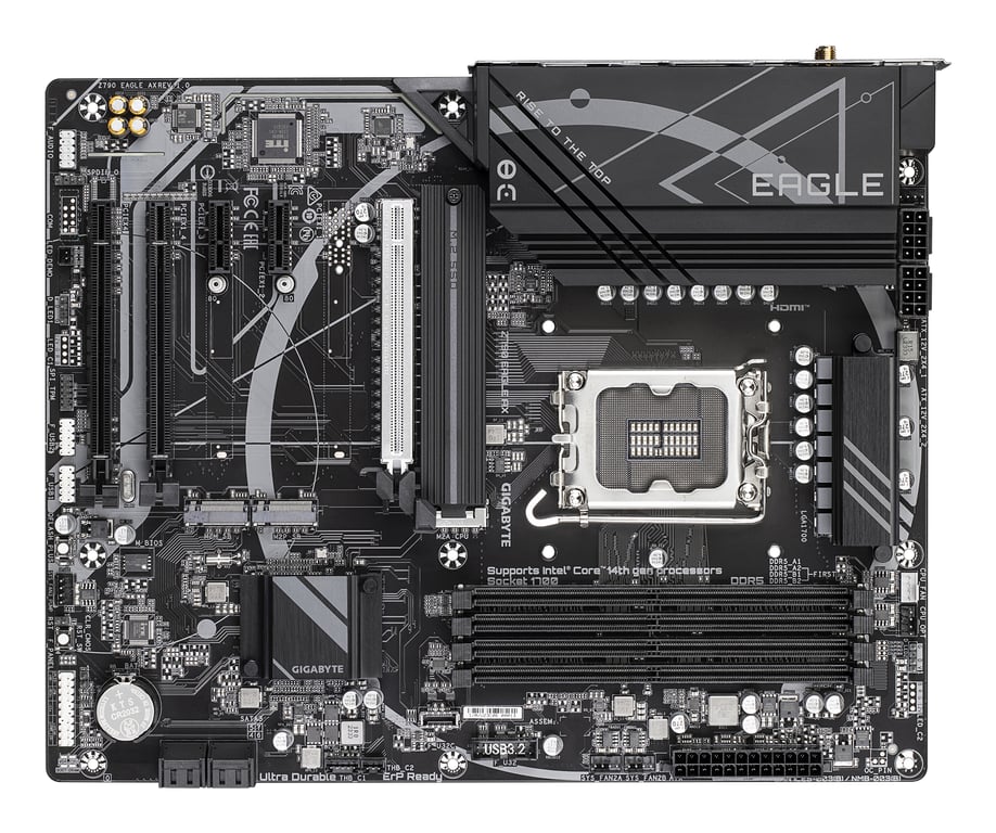 GIGABYTE Z790 EAGLE AX Carte mère Prend en charge les processeurs Intel Core de 14e génération VRM numérique 12+1+1 phases jusqu'à 7600 MHz DDR5 OC 3xPCIe 4.0 .2 Wi Fi 6E LAN 2.5GbE USB 3.2 Gen 2 Neuf - vue 3
