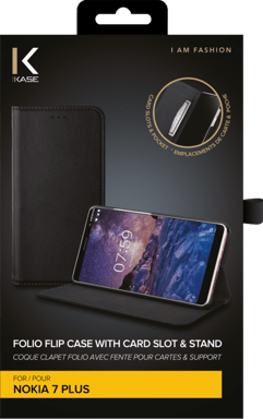 Coque clapet folio avec fente pour cartes & support pour Nokia 7 Plus, Noir