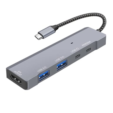LinQ Hub USB-C Multiport 5-en-1 HDMI 4K 60Hz USB y Carga PD 100W Gris